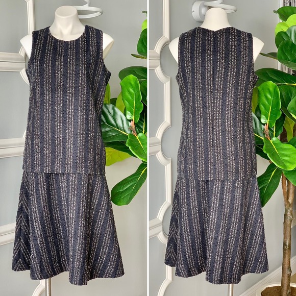 Blanc Noir Drop Waist Tweed Midi Dress Size Medium - Picture 1 of 12
